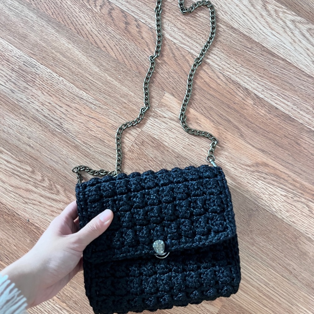 Handmade Black Crochet Shoulder chain bag Greek designer for vacations European